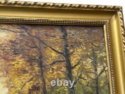 Ancient Oil Painting On Canvas Original Sign Box Landscape Forest