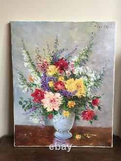 Ancient Oil Painting On Canvas Pirelli (xxe-s) Still Life With Flowers (rated)
