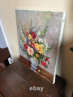 Ancient Oil Painting On Canvas Pirelli (xxe-s) Still Life With Flowers (rated)
