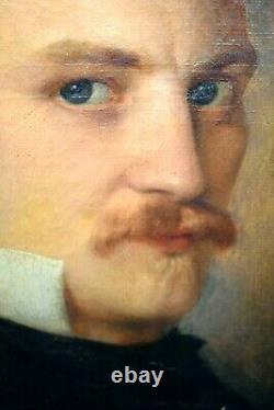 Ancient Oil Painting On Canvas Portrait Of Young Man Early 19th Romanticism