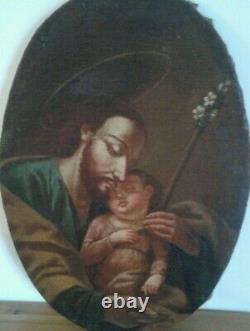 Ancient Oil Painting On Canvas Saint Joseph. Late 18th Century