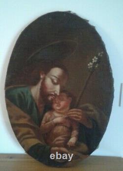 Ancient Oil Painting On Canvas Saint Joseph. Late 18th Century