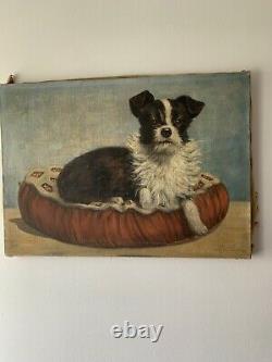 Ancient Oil Painting On Canvas Signed Rossini Representing A Dog 50s