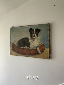 Ancient Oil Painting On Canvas Signed Rossini Representing A Dog 50s