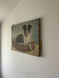 Ancient Oil Painting On Canvas Signed Rossini Representing A Dog 50s