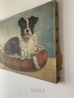 Ancient Oil Painting On Canvas Signed Rossini Representing A Dog 50s