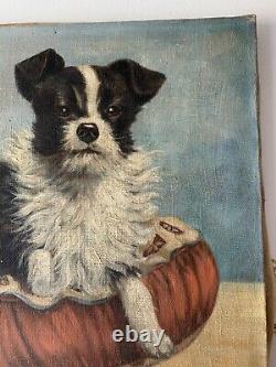 Ancient Oil Painting On Canvas Signed Rossini Representing A Dog 50s