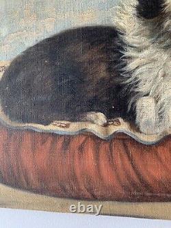 Ancient Oil Painting On Canvas Signed Rossini Representing A Dog 50s
