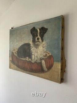 Ancient Oil Painting On Canvas Signed Rossini Representing A Dog 50s