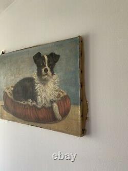 Ancient Oil Painting On Canvas Signed Rossini Representing A Dog 50s