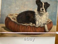 Ancient Oil Painting On Canvas Signed Rossini Representing A Dog 50s