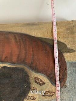 Ancient Oil Painting On Canvas Signed Rossini Representing A Dog 50s