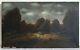 Ancient Oil Painting On Canvas Stormy Landscape Cart 19th