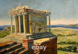 Ancient Oil Painting On Canvas Temple In Greece Signed Leo David (1864-1952)