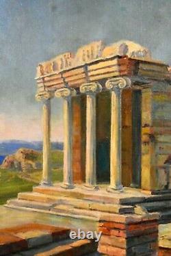 Ancient Oil Painting On Canvas Temple In Greece Signed Leo David (1864-1952)