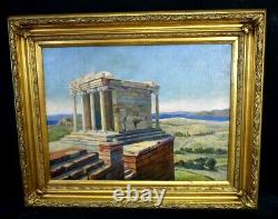 Ancient Oil Painting On Canvas Temple In Greece Signed Leo David (1864-1952)