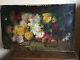 Ancient Oil Painting On Canvas Vivien (19th-s) Still Life With Flowers