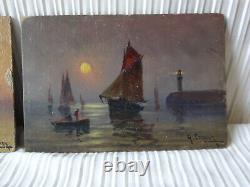 Ancient Oil Painting On Marine Cardboard By Gaston Corbier