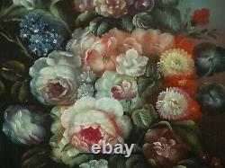 Ancient Oil Painting On Panel Bouquet Of Flowers Signed Brunel