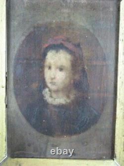 Ancient Oil Painting On Panel, Child Portrait Signed Valadon, Jule Emmanuel