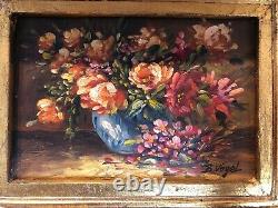 Ancient Oil Painting On Panel Flower Bouquet Signed Bernhard Vogel