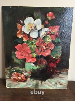 Ancient Oil Painting On Panel To Be Defined (19th-s) Still Life With Flowers