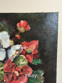 Ancient Oil Painting On Panel To Be Defined (19th-s) Still Life With Flowers