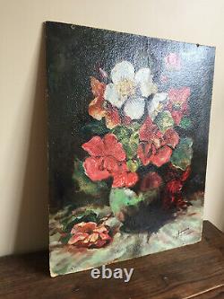 Ancient Oil Painting On Panel To Be Defined (19th-s) Still Life With Flowers