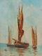 Ancient Oil Painting On Panel Wood Landscape Marin Marine Boats