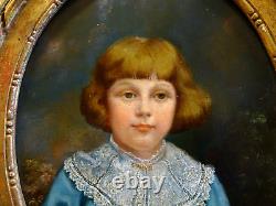 Ancient Oil Painting On Panel Xixth Portrait Of Child Lace Col