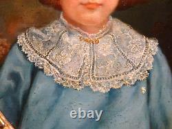 Ancient Oil Painting On Panel Xixth Portrait Of Child Lace Col