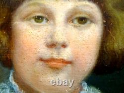 Ancient Oil Painting On Panel Xixth Portrait Of Child Lace Col