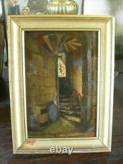 Ancient Oil Painting On Paper-abbey Graville 1840 Signed Xixth