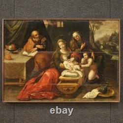 Ancient Oil Painting On Sign Religious Table Sainte Famille 600