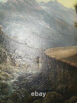 Ancient Oil Painting On Web Landscape Mountain Light Dlg Godchaux 19 Eme