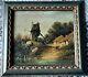 Ancient Oil Painting On Wood Panel Landscape And Mill Dutch School 19th