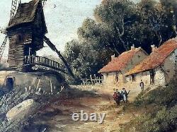 Ancient Oil Painting On Wood Panel Landscape And MILL Dutch School 19th