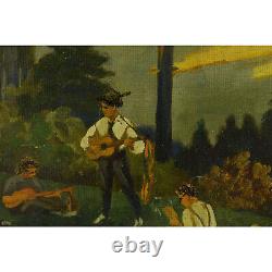 Ancient Oil Painting Picnic, Group Hiking In Forest 77x62cm