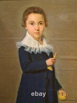 Ancient Oil Painting Portrait In Child's Foot At The Bilboquet Era Xixth