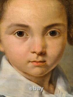 Ancient Oil Painting Portrait In Child's Foot At The Bilboquet Era Xixth