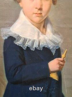 Ancient Oil Painting Portrait In Child's Foot At The Bilboquet Era Xixth