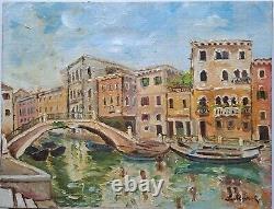 Ancient Oil Painting on Canvas Venice Signed S. SEDRAC Franco-Armenian 1950s