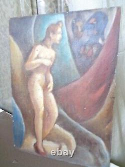 Ancient Oil Painting on Panel Recto/Verso Nabis School and Nude Figure