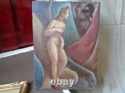 Ancient Oil Painting on Panel Recto/Verso Nabis School and Nude Figure