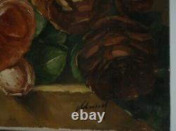 Ancient Oil Paintings On Canvas Signed Bouquet Of Roses 19th Era