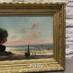 Ancient Oil-on-wood Table Marine Boat XIX Eme