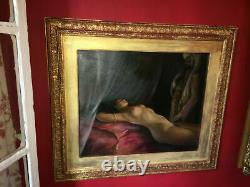 Ancient Orientalist Painting, Oil On Canvas With Its Gilded Wooden Frame