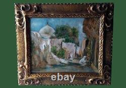 Ancient Orientalist Painting Oil On Sidi Barkat Biskra Panel Algeria