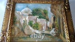 Ancient Orientalist Painting Oil On Sidi Barkat Biskra Panel Algeria