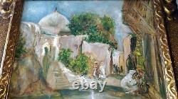 Ancient Orientalist Painting Oil On Sidi Barkat Biskra Panel Algeria